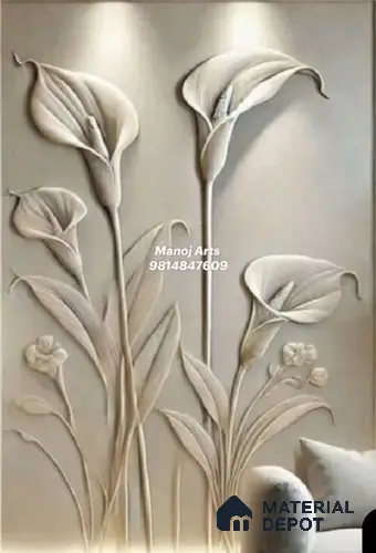 Duco Paintable Serene Calla Bloom Bas-Relief Wall Panel 6 ft x 4.5 ft CNC Made HDHMR Panel - 25 mm