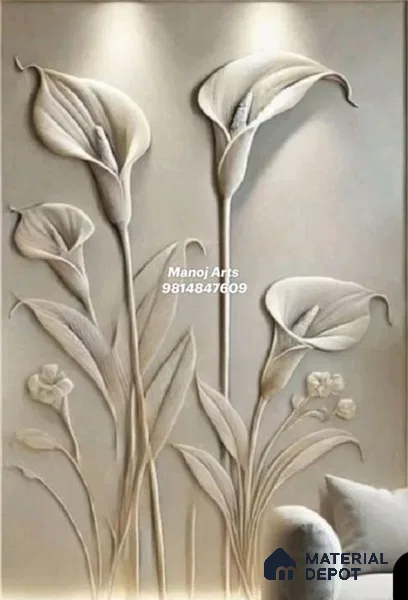 Duco Paintable Serene Calla Bloom Bas-Relief Wall Panel 6 ft x 4.5 ft CNC Made HDHMR Panel - 25 mm
