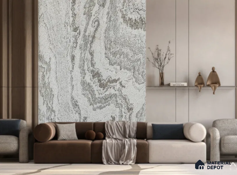 WL 00315 Grainy Stonier Opaque Design 8 ft x 4 ft Stone Veneer - 2 mm | Suitable for Facade, Wardrobe & Bedroom