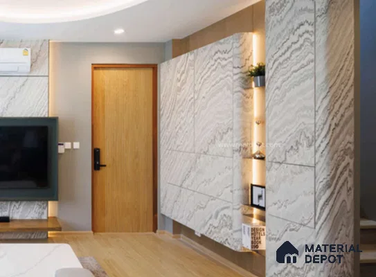 WL 00319 Grainy Stonier Opaque Design 8 ft x 4 ft Stone Veneer - 2 mm | Suitable for Facade, Wardrobe & Bedroom