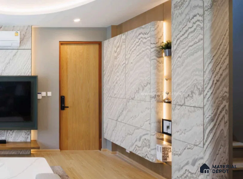 WL 00319 Grainy Stonier Opaque Design 8 ft x 4 ft Stone Veneer - 2 mm | Suitable for Facade, Wardrobe & Bedroom