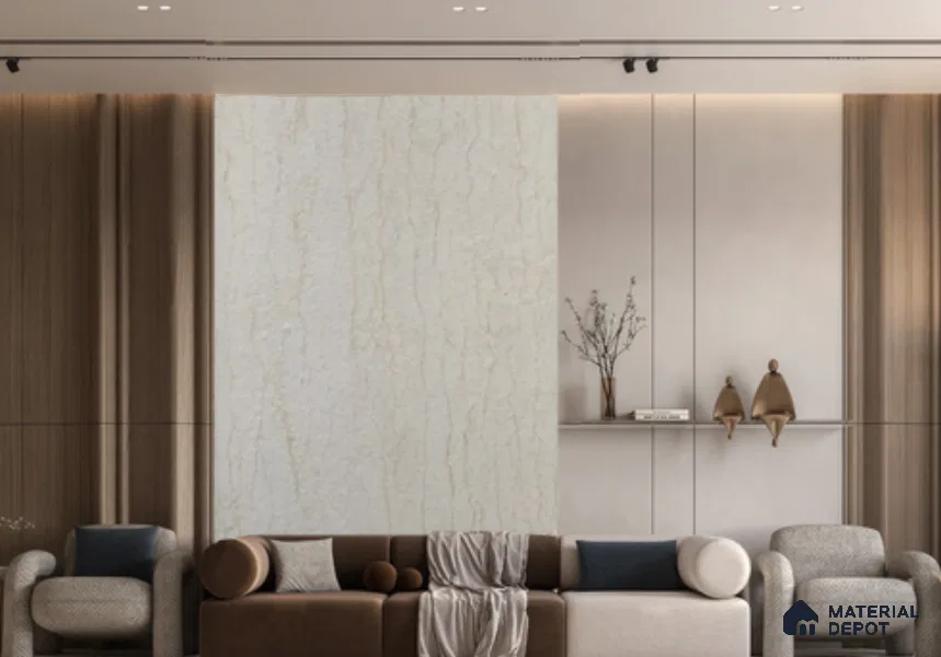 WL 00327 Grainy Stonier Opaque Design 8 ft x 4 ft Stone Veneer - 2 mm | Suitable for Facade, Wardrobe & Bedroom