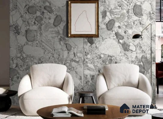 WL 00329 B Grainy Stonier Opaque Design 8 ft x 4 ft Stone Veneer - 4 mm | Suitable for Facade, Wardrobe & Bedroom