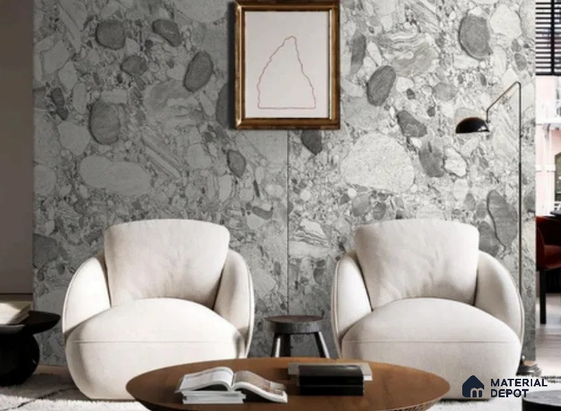 WL 00329 B Grainy Stonier Opaque Design 8 ft x 4 ft Stone Veneer - 4 mm | Suitable for Facade, Wardrobe & Bedroom