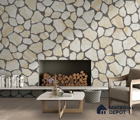 Stone Floor Tile TL 10542  Alphine Stone Anti Skid Tiles Matte Finish Vitrified Tile - 12 mm | Box Contains Mixed Sizes of (12 Pieces215x145 mm, 6 Pieces of 306x221 mm) | Suitable for Patio, Parking, Garden, HighTraffic Areas | Box Contains Coverage Area of 6.45 Sq. Ft.