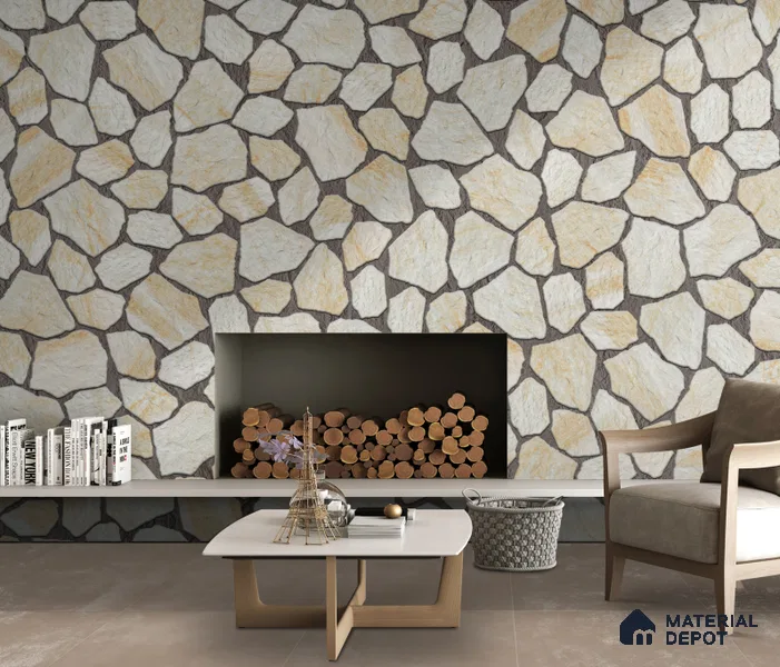 Stone Floor Tile TL 10542  Alphine Stone Anti Skid Tiles Matte Finish Vitrified Tile - 12 mm | Box Contains Mixed Sizes of (12 Pieces215x145 mm, 6 Pieces of 306x221 mm) | Suitable for Patio, Parking, Garden, HighTraffic Areas | Box Contains Coverage Area of 6.45 Sq. Ft.