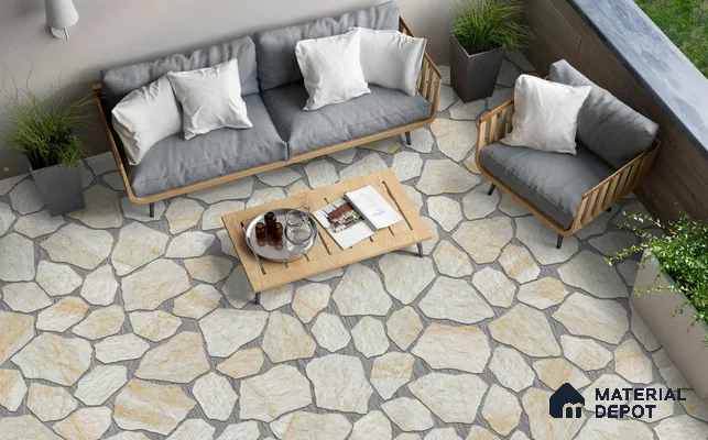 Stone Floor Tile TL 10542  Alphine Stone Anti Skid Tiles Matte Finish Vitrified Tile - 12 mm | Box Contains Mixed Sizes of (12 Pieces215x145 mm, 6 Pieces of 306x221 mm) | Suitable for Patio, Parking, Garden, HighTraffic Areas | Box Contains Coverage Area of 6.45 Sq. Ft.
