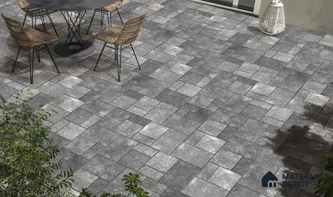 Stone Floor Tile TL 10533  Basalt Grey Anti Skid Tiles Matte Finish Vitrified Tile - 15 mm | Box Contains Mixed Sizes of (202x202 mm, 302x202 mm, 202x96 mm, 4 Piece Each) | Suitable for Patio, Open Area, Parking, Outdoor,  HighTraffic Areas | Box contains Coverage Area of 5.17 Sq. Ft.