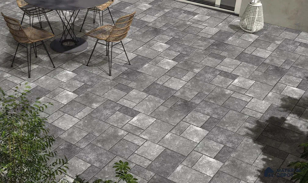 Stone Floor Tile TL 10533 Basalt Grey Anti Skid Tiles Matte Finish Vitrified Tile - 15 mm | Box Contains Mixed Sizes of (202x202 mm, 302x202 mm, 202x96 mm, 4 Piece Each) | Suitable for Patio, Open Area, Parking, Outdoor, HighTraffic Areas | Box contains Coverage Area of 5.17 Sq. Ft.