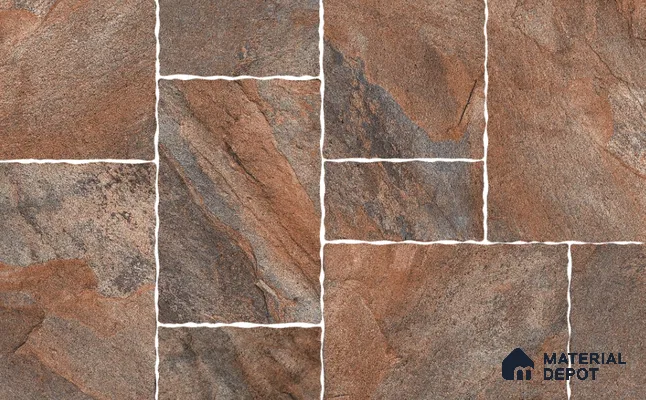Stone Floor Tile TL 10534 D  Castle Copper Anti Skid Tiles Matte Finish Vitrified Tile - 15 mm | Box Contains Mixed Sizes of (202x202 mm, 302x202 mm, 202x96 mm, 4 Piece Each) | Suitable for Patio, Open Area, Parking, Outdoor,  HighTraffic Areas | Box contains Coverage Area of 5.17 Sq. Ft.