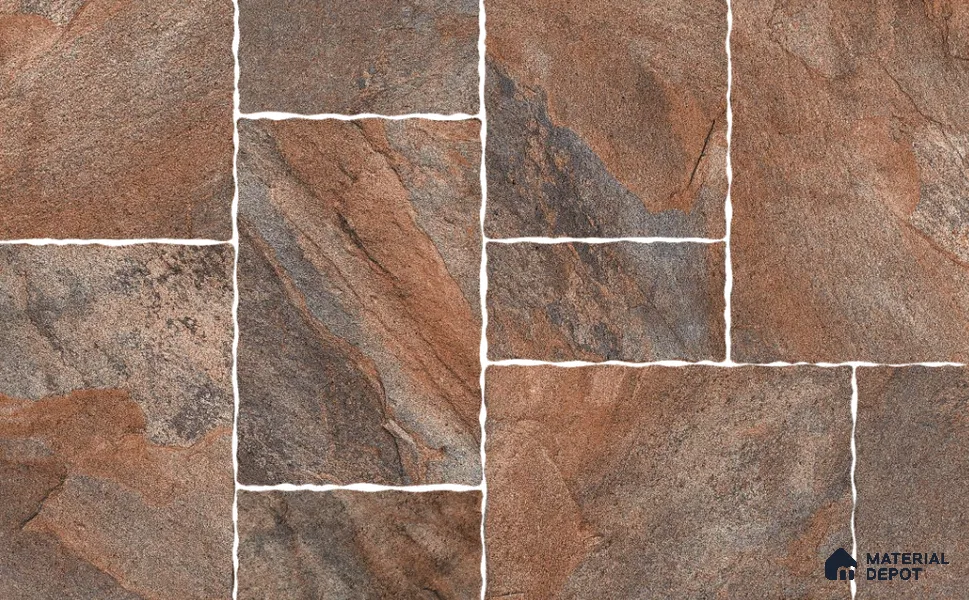 Stone Floor Tile TL 10534 D  Castle Copper Anti Skid Tiles Matte Finish Vitrified Tile - 15 mm | Box Contains Mixed Sizes of (202x202 mm, 302x202 mm, 202x96 mm, 4 Piece Each) | Suitable for Patio, Open Area, Parking, Outdoor,  HighTraffic Areas | Box contains Coverage Area of 5.17 Sq. Ft.
