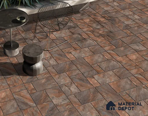 Stone Floor Tile TL 10534 D  Castle Copper Anti Skid Tiles Matte Finish Vitrified Tile - 15 mm | Box Contains Mixed Sizes of (202x202 mm, 302x202 mm, 202x96 mm, 4 Piece Each) | Suitable for Patio, Open Area, Parking, Outdoor,  HighTraffic Areas | Box contains Coverage Area of 5.17 Sq. Ft.