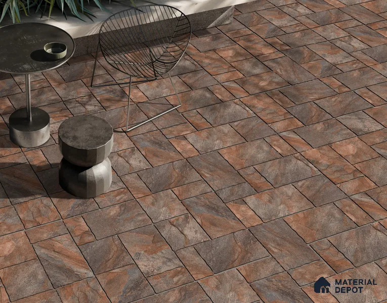 Stone Floor Tile TL 10534 D  Castle Copper Anti Skid Tiles Matte Finish Vitrified Tile - 15 mm | Box Contains Mixed Sizes of (202x202 mm, 302x202 mm, 202x96 mm, 4 Piece Each) | Suitable for Patio, Open Area, Parking, Outdoor,  HighTraffic Areas | Box contains Coverage Area of 5.17 Sq. Ft.