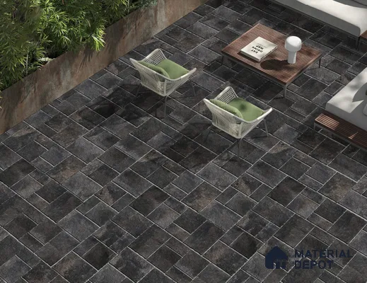 Stone Floor Tile TL 10534  Castle Namur Anti Skid Tiles Matte Finish Vitrified Tile - 15 mm | Box Contains Mixed Sizes of (202x202 mm, 302x202 mm, 202x96 mm, 4 Piece Each) | Suitable for Patio, Open Area, Parking, Outdoor,  HighTraffic Areas | Box contains Coverage Area of 5.17 Sq. Ft.
