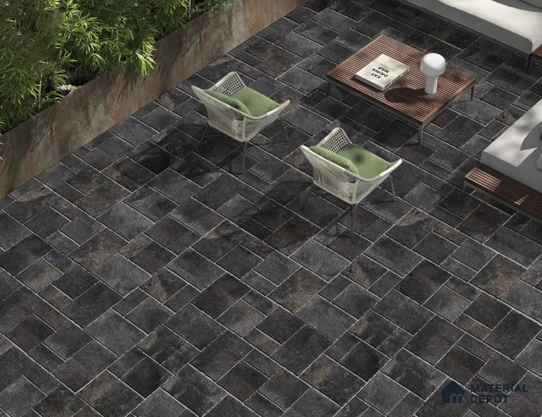 Stone Floor Tile TL 10534  Castle Namur Anti Skid Tiles Matte Finish Vitrified Tile - 15 mm | Box Contains Mixed Sizes of (202x202 mm, 302x202 mm, 202x96 mm, 4 Piece Each) | Suitable for Patio, Open Area, Parking, Outdoor,  HighTraffic Areas | Box contains Coverage Area of 5.17 Sq. Ft.