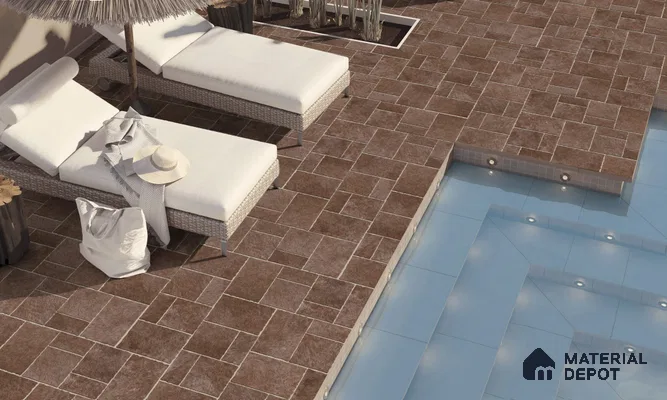 Stone Floor Tile TL 10535  Fuji Almond Anti Skid Tiles Matte Finish Vitrified Tile - 15 mm | Box Contains Mixed Sizes of (202x202 mm, 302x202 mm, 202x96 mm, 4 Piece Each) | Suitable for Patio, Open Area, Parking, Outdoor,  HighTraffic Areas | Box contains Coverage Area of 5.17 Sq. Ft.
