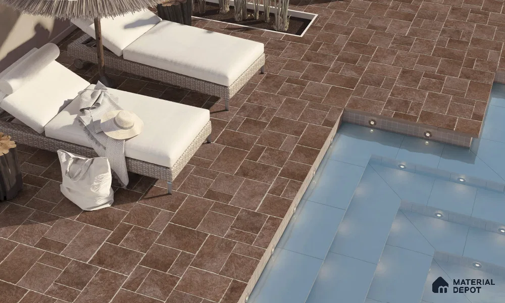 Stone Floor Tile TL 10535  Fuji Almond Anti Skid Tiles Matte Finish Vitrified Tile - 15 mm | Box Contains Mixed Sizes of (202x202 mm, 302x202 mm, 202x96 mm, 4 Piece Each) | Suitable for Patio, Open Area, Parking, Outdoor,  HighTraffic Areas | Box contains Coverage Area of 5.17 Sq. Ft.