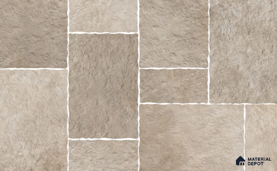 Stone Floor Tile TL 10535 D Fuji Beige Anti Skid Tiles Matte Finish Vitrified Tile - 15 mm | Box Contains Mixed Sizes of (202x202 mm, 302x202 mm, 202x96 mm, 4 Piece Each) | Suitable for Patio, Open Area, Parking, Outdoor, HighTraffic Areas | Box contains Coverage Area of 5.17 Sq. Ft.