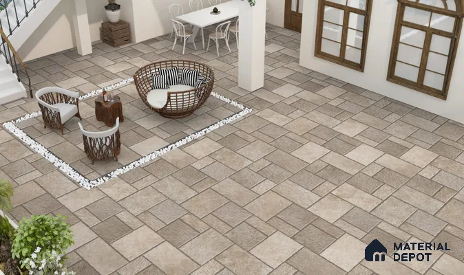 Stone Floor Tile TL 10535 D  Fuji Beige Anti Skid Tiles Matte Finish Vitrified Tile - 15 mm | Box Contains Mixed Sizes of (202x202 mm, 302x202 mm, 202x96 mm, 4 Piece Each) | Suitable for Patio, Open Area, Parking, Outdoor,  HighTraffic Areas | Box contains Coverage Area of 5.17 Sq. Ft.