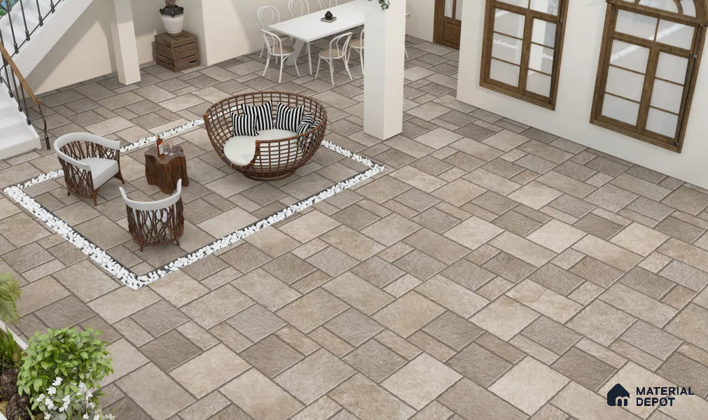 Stone Floor Tile TL 10535 D Fuji Beige Anti Skid Tiles Matte Finish Vitrified Tile - 15 mm | Box Contains Mixed Sizes of (202x202 mm, 302x202 mm, 202x96 mm, 4 Piece Each) | Suitable for Patio, Open Area, Parking, Outdoor, HighTraffic Areas | Box contains Coverage Area of 5.17 Sq. Ft.
