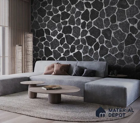 Stone Floor Tile TL 10544  Midnight Stone Anti Skid Tiles Matte Finish Vitrified Tile - 12 mm | Box Contains Mixed Sizes of (12 Pieces215x145 mm, 6 Pieces of 306x221 mm) | Suitable for Patio, Garden, Parking | Box Contains Coverage Area of 6.45 Sq. Ft.