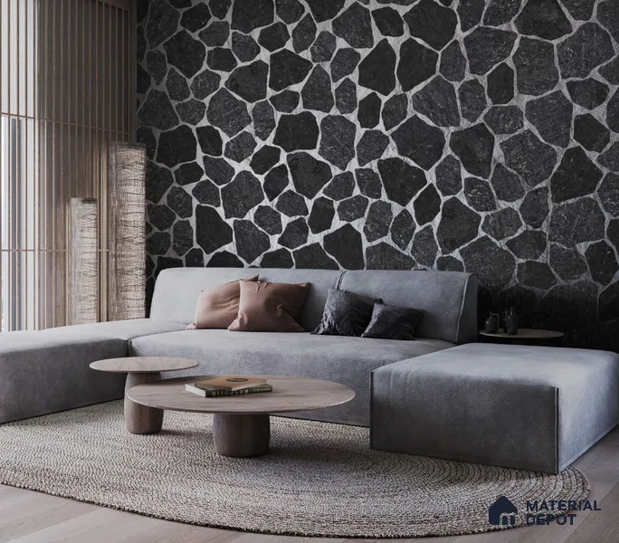 Stone Floor Tile TL 10544  Midnight Stone Anti Skid Tiles Matte Finish Vitrified Tile - 12 mm | Box Contains Mixed Sizes of (12 Pieces215x145 mm, 6 Pieces of 306x221 mm) | Suitable for Patio, Garden, Parking | Box Contains Coverage Area of 6.45 Sq. Ft.