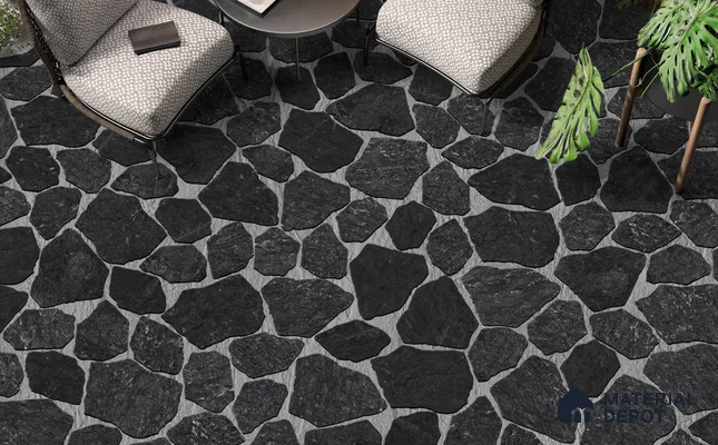 Stone Floor Tile TL 10544  Midnight Stone Anti Skid Tiles Matte Finish Vitrified Tile - 12 mm | Box Contains Mixed Sizes of (12 Pieces215x145 mm, 6 Pieces of 306x221 mm) | Suitable for Patio, Garden, Parking | Box Contains Coverage Area of 6.45 Sq. Ft.