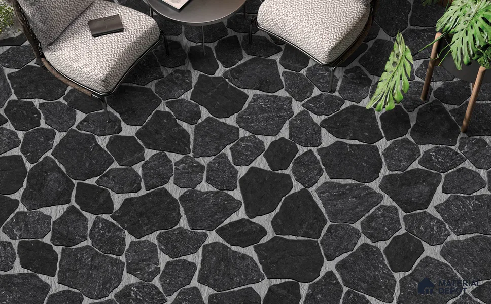 Stone Floor Tile TL 10544  Midnight Stone Anti Skid Tiles Matte Finish Vitrified Tile - 12 mm | Box Contains Mixed Sizes of (12 Pieces215x145 mm, 6 Pieces of 306x221 mm) | Suitable for Patio, Garden, Parking | Box Contains Coverage Area of 6.45 Sq. Ft.
