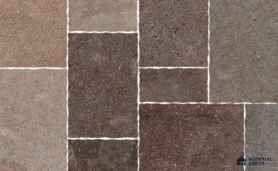 Stone Floor Tile TL 10536 Porfido Anti Skid Tiles Matte Finish Vitrified Tile - 15 mm | Box Contains Mixed Sizes of (202x202 mm, 302x202 mm, 202x96 mm, 4 Piece Each) | Suitable for Patio, Open Area, Parking, Outdoor, HighTraffic Areas | Box contains Coverage Area of 5.17 Sq. Ft.
