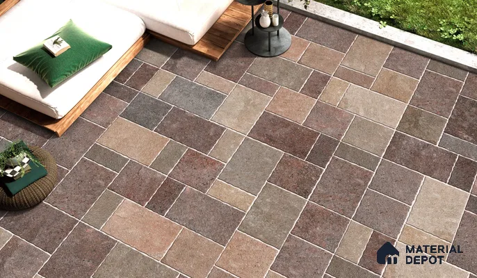 Stone Floor Tile TL 10536  Porfido Anti Skid Tiles Matte Finish Vitrified Tile - 15 mm | Box Contains Mixed Sizes of (202x202 mm, 302x202 mm, 202x96 mm, 4 Piece Each) | Suitable for Patio, Open Area, Parking, Outdoor,  HighTraffic Areas | Box contains Coverage Area of 5.17 Sq. Ft.