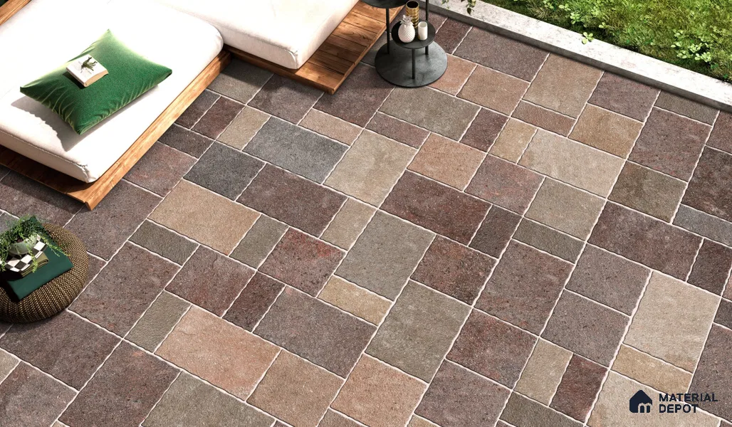 Stone Floor Tile TL 10536 Porfido Anti Skid Tiles Matte Finish Vitrified Tile - 15 mm | Box Contains Mixed Sizes of (202x202 mm, 302x202 mm, 202x96 mm, 4 Piece Each) | Suitable for Patio, Open Area, Parking, Outdoor, HighTraffic Areas | Box contains Coverage Area of 5.17 Sq. Ft.