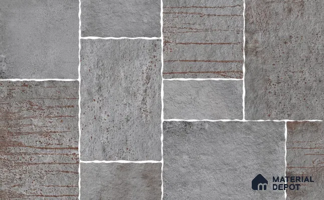 Stone Floor Tile TL 10537  Porphyry Grey Anti Skid Tiles Matte Finish Vitrified Tile - 15 mm | Box Contains Mixed Sizes of (202x202 mm, 302x202 mm, 202x96 mm, 4 Piece Each) | Suitable for Patio, Open Area, Parking, Outdoor,  HighTraffic Areas | Box contains Coverage Area of 5.17 Sq. Ft.
