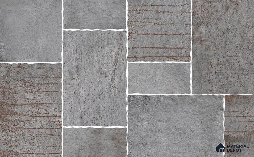 Stone Floor Tile TL 10537  Porphyry Grey Anti Skid Tiles Matte Finish Vitrified Tile - 15 mm | Box Contains Mixed Sizes of (202x202 mm, 302x202 mm, 202x96 mm, 4 Piece Each) | Suitable for Patio, Open Area, Parking, Outdoor,  HighTraffic Areas | Box contains Coverage Area of 5.17 Sq. Ft.