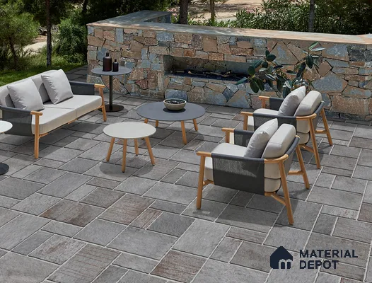 Stone Floor Tile TL 10537  Porphyry Grey Anti Skid Tiles Matte Finish Vitrified Tile - 15 mm | Box Contains Mixed Sizes of (202x202 mm, 302x202 mm, 202x96 mm, 4 Piece Each) | Suitable for Patio, Open Area, Parking, Outdoor,  HighTraffic Areas | Box contains Coverage Area of 5.17 Sq. Ft.