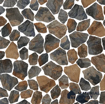Stone Floor Tile TL 10541  Rustic Fieldstone Anti Skid Tiles Matte Finish Vitrified Tile - 12 mm | Box Contains Mixed Sizes of (12 Pieces215x145 mm, 6 Pieces of 306x221 mm) | Suitable for Patio, Parking, Garden, HighTraffic Areas | Box Contains Coverage Area of 6.45 Sq. Ft.