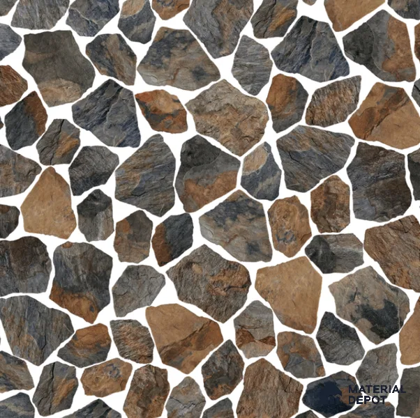Stone Floor Tile TL 10541  Rustic Fieldstone Anti Skid Tiles Matte Finish Vitrified Tile - 12 mm | Box Contains Mixed Sizes of (12 Pieces215x145 mm, 6 Pieces of 306x221 mm) | Suitable for Patio, Parking, Garden, HighTraffic Areas | Box Contains Coverage Area of 6.45 Sq. Ft.