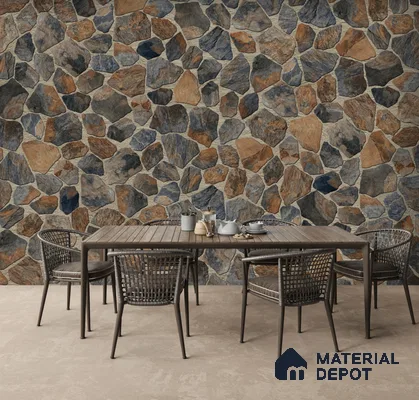 Stone Floor Tile TL 10541  Rustic Fieldstone Anti Skid Tiles Matte Finish Vitrified Tile - 12 mm | Box Contains Mixed Sizes of (12 Pieces215x145 mm, 6 Pieces of 306x221 mm) | Suitable for Patio, Parking, Garden, HighTraffic Areas | Box Contains Coverage Area of 6.45 Sq. Ft.