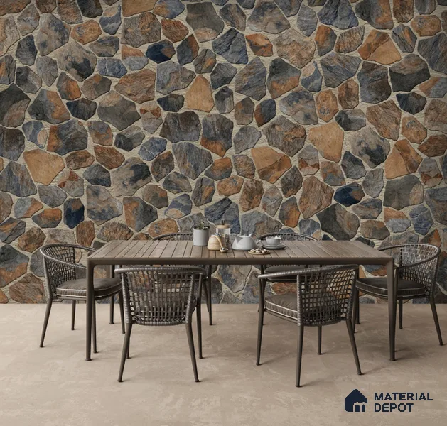 Stone Floor Tile TL 10541  Rustic Fieldstone Anti Skid Tiles Matte Finish Vitrified Tile - 12 mm | Box Contains Mixed Sizes of (12 Pieces215x145 mm, 6 Pieces of 306x221 mm) | Suitable for Patio, Parking, Garden, HighTraffic Areas | Box Contains Coverage Area of 6.45 Sq. Ft.