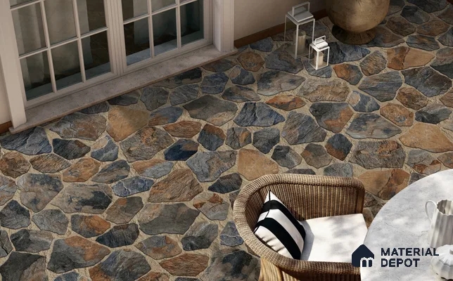 Stone Floor Tile TL 10541  Rustic Fieldstone Anti Skid Tiles Matte Finish Vitrified Tile - 12 mm | Box Contains Mixed Sizes of (12 Pieces215x145 mm, 6 Pieces of 306x221 mm) | Suitable for Patio, Parking, Garden, HighTraffic Areas | Box Contains Coverage Area of 6.45 Sq. Ft.
