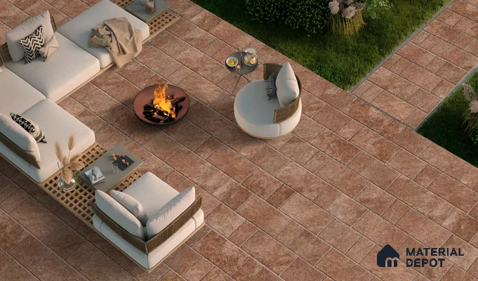 Stone Floor Tile TL 10538  Sandstone Gold Anti Skid Tiles Matte Finish Vitrified Tile - 15 mm | Box Contains Mixed Sizes of (202x202 mm, 302x202 mm, 202x96 mm, 4 Piece Each) | Suitable for Patio, Open Area, Parking, Outdoor,  HighTraffic Areas | Box contains Coverage Area of 5.17 Sq. Ft.