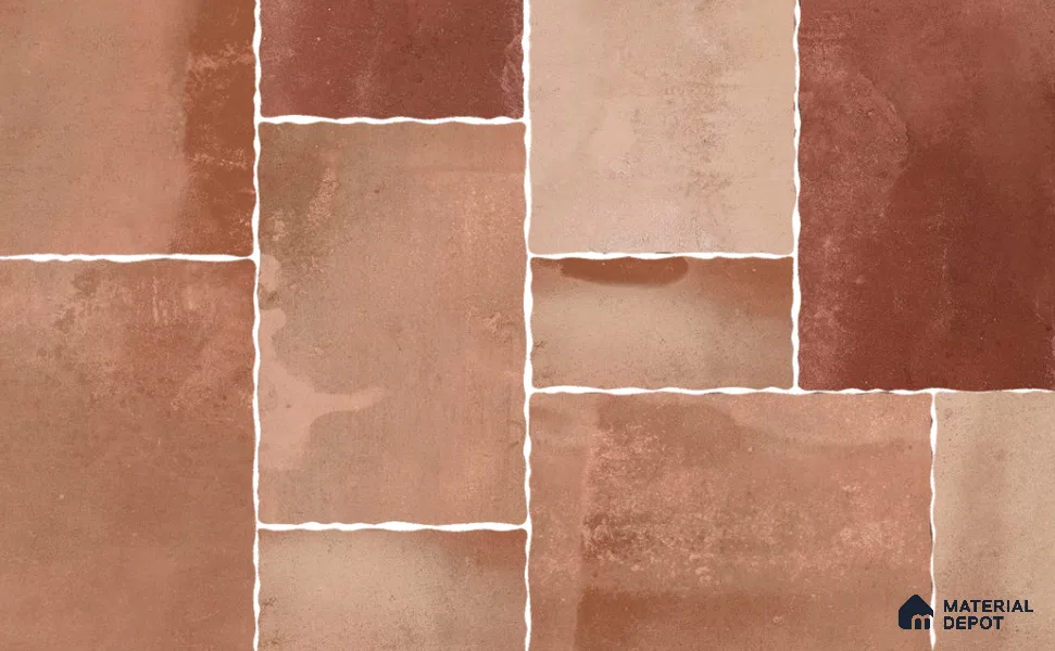 Stone Floor Tile TL 10539  Terracotta Anti Skid Tiles Matte Finish Vitrified Tile - 15 mm | Box Contains Mixed Sizes of (202x202 mm, 302x202 mm, 202x96 mm, 4 Piece Each) | Suitable for Patio, Open Area, Parking, Outdoor,  HighTraffic Areas | Box contains Coverage Area of 5.17 Sq. Ft.