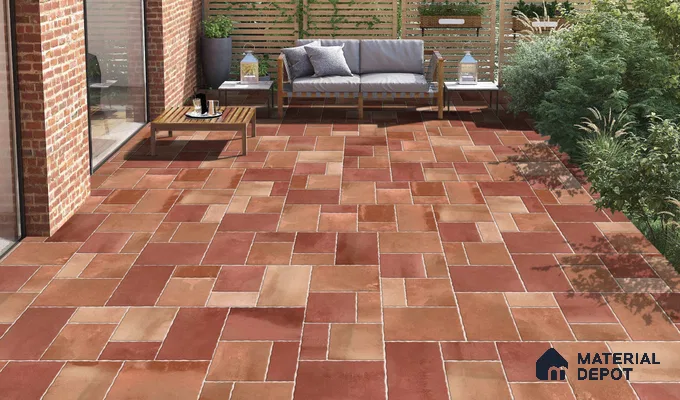 Stone Floor Tile TL 10539  Terracotta Anti Skid Tiles Matte Finish Vitrified Tile - 15 mm | Box Contains Mixed Sizes of (202x202 mm, 302x202 mm, 202x96 mm, 4 Piece Each) | Suitable for Patio, Open Area, Parking, Outdoor,  HighTraffic Areas | Box contains Coverage Area of 5.17 Sq. Ft.