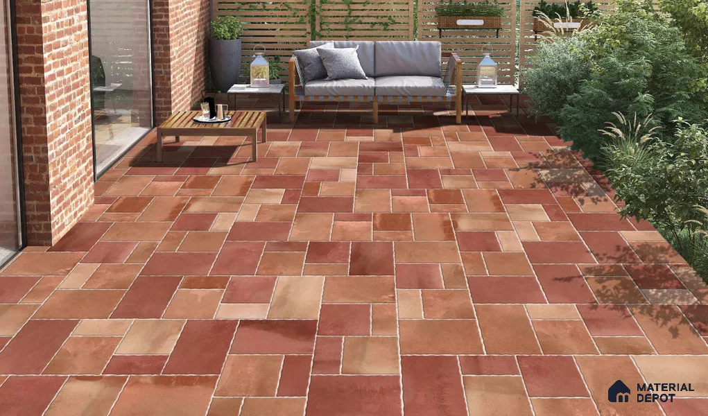 Stone Floor Tile TL 10539  Terracotta Anti Skid Tiles Matte Finish Vitrified Tile - 15 mm | Box Contains Mixed Sizes of (202x202 mm, 302x202 mm, 202x96 mm, 4 Piece Each) | Suitable for Patio, Open Area, Parking, Outdoor,  HighTraffic Areas | Box contains Coverage Area of 5.17 Sq. Ft.