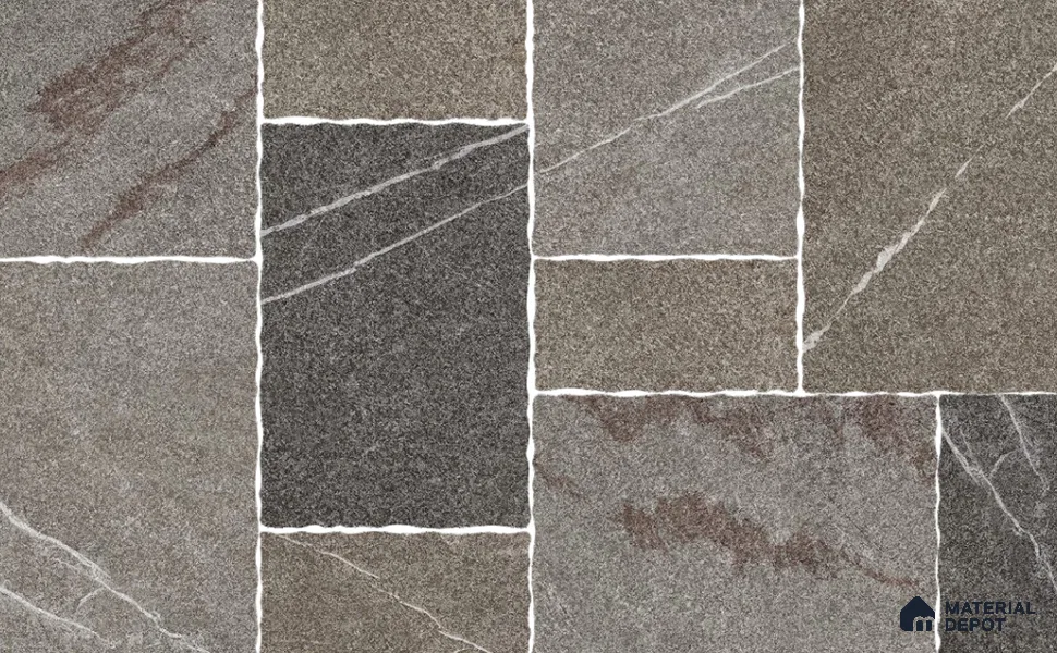 Stone Floor Tile TL 10540  Trail Greige Anti Skid Tiles Matte Finish Vitrified Tile - 15 mm | Box Contains Mixed Sizes of (202x202 mm, 302x202 mm, 202x96 mm, 4 Piece Each) | Suitable for Patio, Open Area, Parking, Outdoor, HighTraffic Areas | Box contains Coverage Area of 5.17 Sq. Ft.
