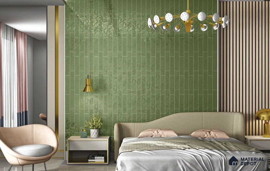 Subway Wall Tile TL 10741 D Texturax Series Fern Glow 1 ft x 3 in Ceramic Glossy Finish - 10 mm | 3 Random Design | Suitable for Highlighter Walls, Foyer, Bathroom, Kitchen Wall & Backsplashes