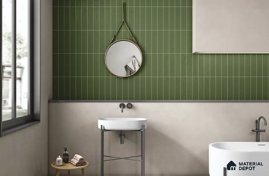Subway Wall Tile TL 10530 D Lavaline Series  Fern Glow 1 ft x 3 in Ceramic Glossy Finish - 10 mm | 3 Random Design | Suitable for Highlighter Walls, Foyer, Bathroom, Kitchen Wall & Backsplashes