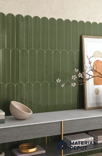 Subway Wall Tile TL 10742 D Feather Series  Fern Glow 1 ft x 3 in Ceramic Glossy Finish - 10 mm | Suitable for Highlighter Walls, Foyer, Bathroom, Kitchen Wall & Backsplashes