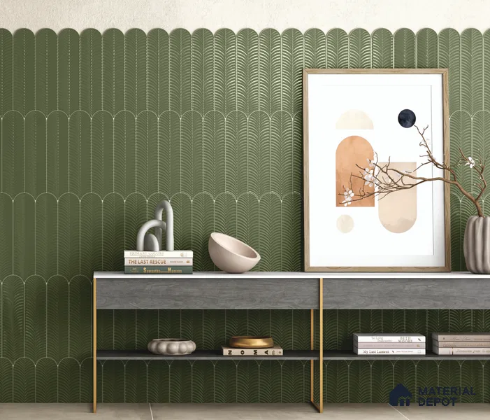 Subway Wall Tile TL 10742 D Feather Series  Fern Glow 1 ft x 3 in Ceramic Glossy Finish - 10 mm | Suitable for Highlighter Walls, Foyer, Bathroom, Kitchen Wall & Backsplashes