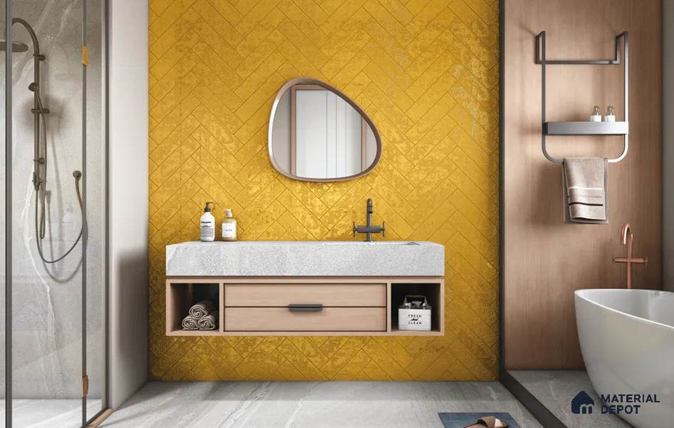 Subway Wall Tile TL 10741 E Texturax Series  Honey Shine 1 ft x 3 in Ceramic Glossy Finish - 10 mm | 3 Random Design | Suitable for Highlighter Walls, Foyer, Bathroom, Kitchen Wall & Backsplashes