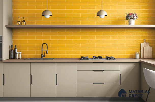 Subway Wall Tile TL 10530 E Lavaline Series  Honey Shine 1 ft x 3 in Ceramic Glossy Finish - 10 mm | 3 Random Design | Suitable for Highlighter Walls, Foyer, Bathroom, Kitchen Wall & Backsplashes
